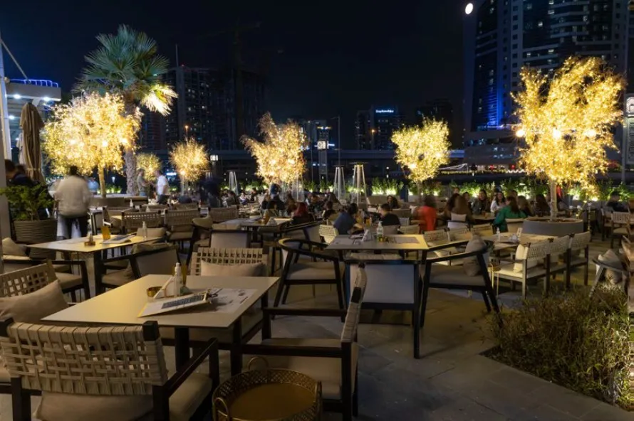 Terrace tables set for the evening