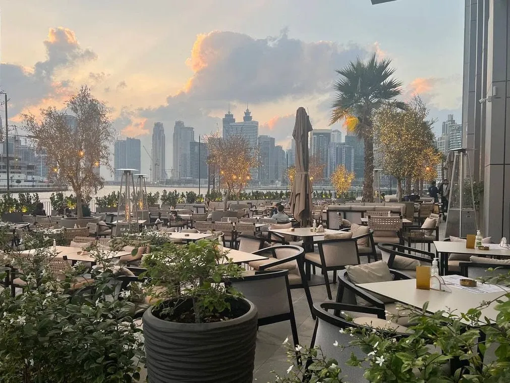 The Dubai terrace with the Business Bay towers across the water